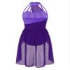 Hularka Women's Lyrical Modern Dance Color Block Ballet Leotard Dress for Dance Competition Costume A Dark Purple Large view 4