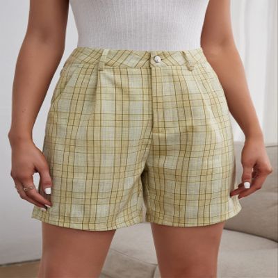 ABZEKH Shorts for Women Shorts Women's Shorts High Waist Plaid Slant Pocket Shorts Shorts (Color : Multicolor, Size : X-Small)