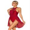 Hularka Women's Lyrical Modern Dance Color Block Ballet Leotard Dress for Dance Competition Costume A Burg Small view 1