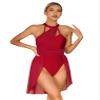 Hularka Women's Lyrical Modern Dance Color Block Ballet Leotard Dress for Dance Competition Costume A Burg Small view 3