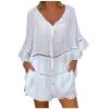 HGps8w Plus Size Cotton Linen Shirts for Women Summer Loose Button Down 3/4 Sleeve Boho Casual Tunic Tops Beach Cover-ups view 1