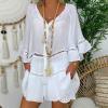 HGps8w Plus Size Cotton Linen Shirts for Women Summer Loose Button Down 3/4 Sleeve Boho Casual Tunic Tops Beach Cover-ups view 2