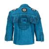Western Native Indian American Cowboy Aqua Blue Suede Leather Fringes & Beads Coat (Leather, L) view 2