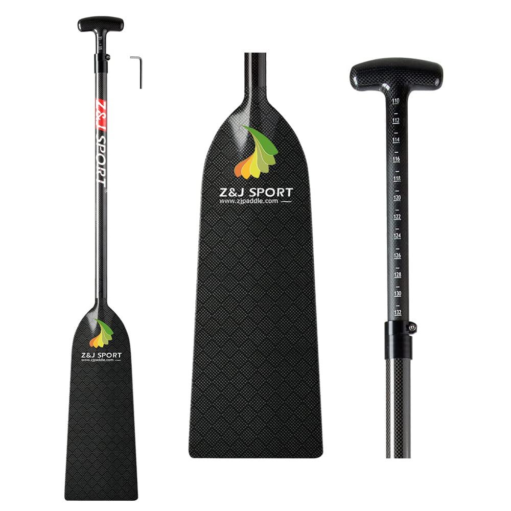 Z&J SPORT Adjustable Dragon Boat Paddle, IDBF Approved Boat Oars, Carbon Fiber Paddle Adjustable T Handle with Adjuster for Dragon Boat Paddler (Range: 43-52 /110cm-132cm) (Square Pattern)
