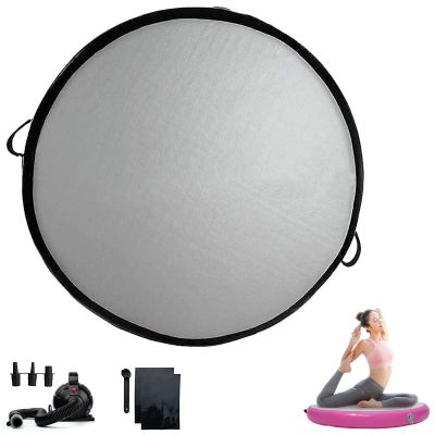3.3FT Air Spot Inflatable Gymnastic Mat, 4" Thick Tumbling Exercise Training Mat with Electric Air Pump, Waterproof Inflatable Round Springboard Gym Mats Yoga Floor Mat,Purple