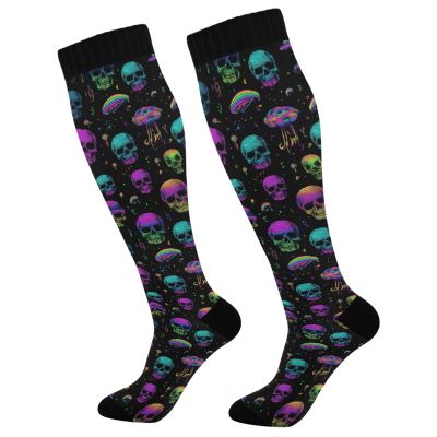 Wusikd Mushrooms Skulls Compression Socks for Women and Men Circulation Colorful Long Socks for Athletic Running 1