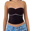 Women Y2K Sexy Lace Tube Top Vintage Lace Trim Camisole Slim Fitted Crop Top Cami Top Mini Vest Shirt Streetwear (Black-R, M) view 1