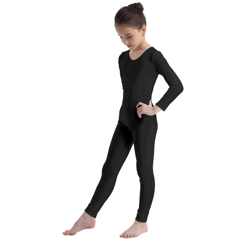 easyforever Kids Girls One Piece Long Sleeves Full Body Footless Gymnastics Ballet Dance Leotard Jumpsuit Black 3-4 Years