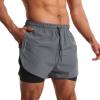 OEBLD Mens Running Shorts 3 Inch Workout Gym 2-in-1 Pants Athletic Compression Track Tights with Zipper Pockets Lightweight Quick Dry Sports Grey view 1