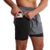 OEBLD Mens Running Shorts 3 Inch Workout Gym 2-in-1 Pants Athletic Compression Track Tights with Zipper Pockets Lightweight Quick Dry Sports Grey view 2