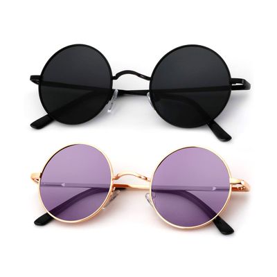 KALIYADI Round Polarized Sunglasses for Men Women Retro Metal Hippie Circle Style Sun Glasses UV Protection (2 Pack) 45mm