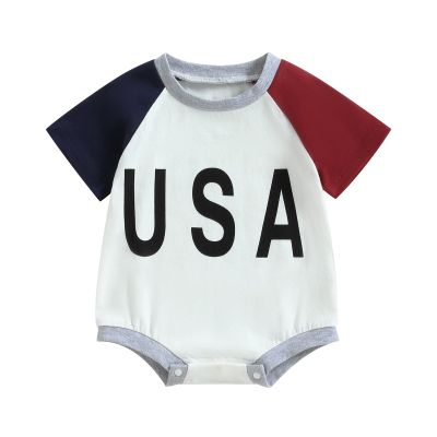 Ayalinggo Baby 4th of July Outfit Boy Girl Bubble Romper Onesie USA American Flag Memorial Day Oversized Clothes 6-12 Months Blue Red USA Romper