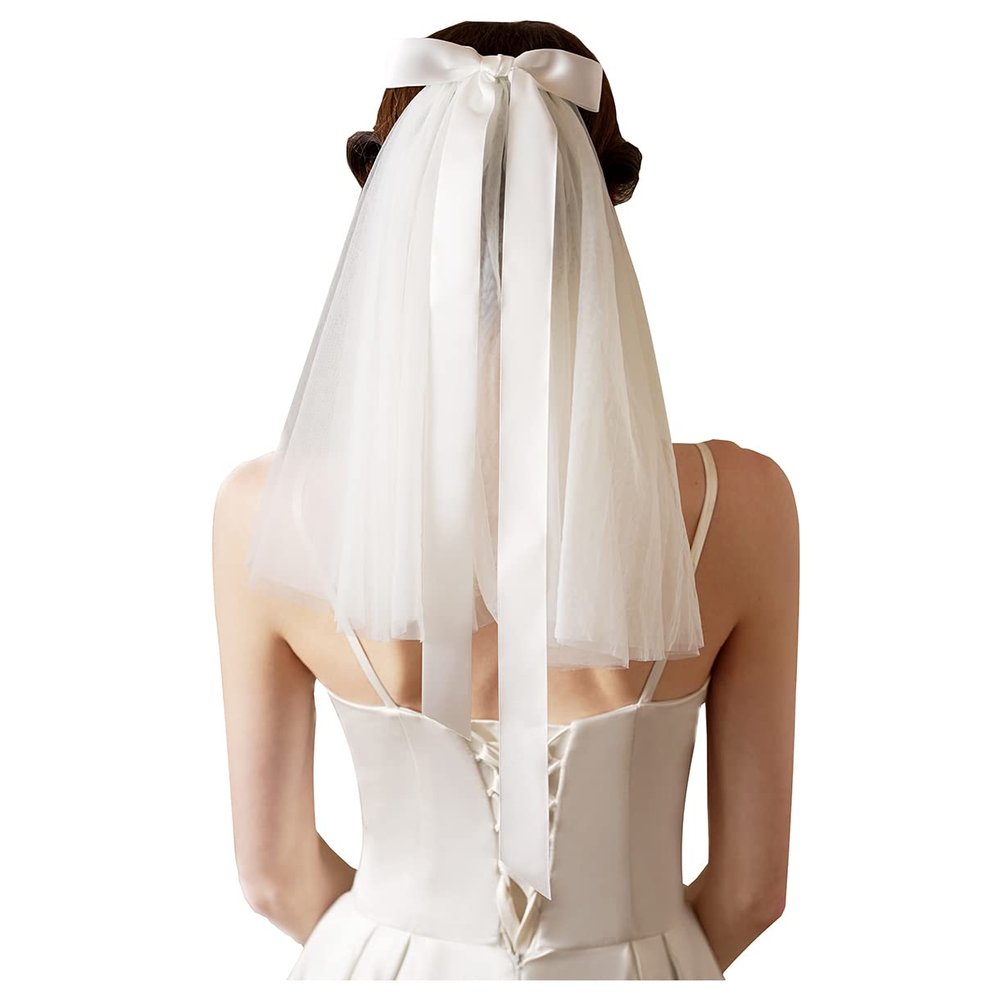 EllieWely Bachelorette Party Bridal Veil Headband Decorations, Bride To Be Gift, Wedding White