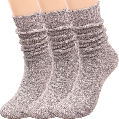 3 Pairs Women Winter Wool Cable Knit Crew Knee High Boot Socks,Size 5-11#W919 (Polyester Blend, Color D12)