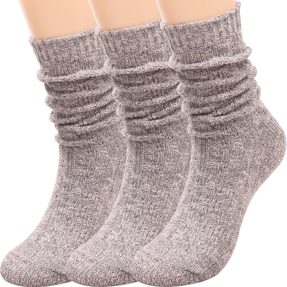 3 Pairs Women Winter Wool Cable Knit Crew Knee High Boot Socks,Size 5-11#W919 (Polyester Blend, Color D12)