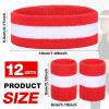 Eurzom 36 Piece Striped Sweatband Set - 12 Sweat Absorbing Striped Headbands and 24 Cotton Wristbands for Gym, Sports (Red, White) view 2