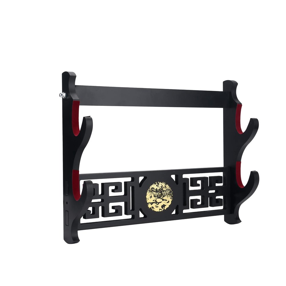 GUIIYLGG Sword Holder Katana Wall Mount - 2-Tier dragon icon Velvet Padded Katana Holder Samurai Sword Display Rack Wand Lightsabe Wakizashi Sword Stand Display Hange