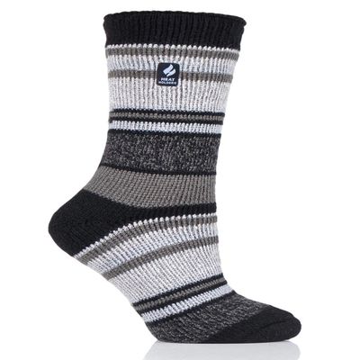 HEAT HOLDERS Women's Yasmine Multi Twist Stripe Socks Black/Light Grey/Women's 5-9