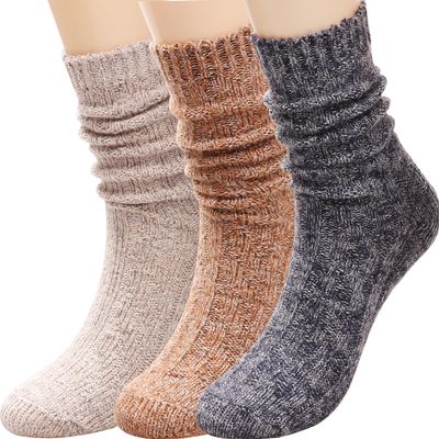 3 Pairs Women Winter Wool Cable Knit Crew Knee High Boot Socks,Size 5-11#W919 (Polyester Blend, Color D13)