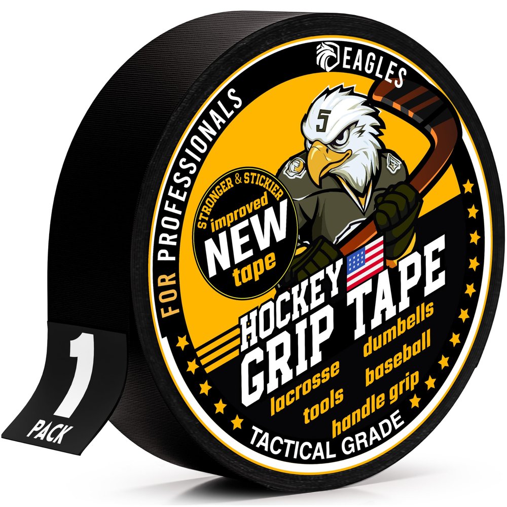 EAGLES Hockey Tape Multipurpose Cloth Tape Roll for Lacrosse Baseball & Softball Bats, Rackets, Pullup Bars, Gardening Tools, Sports Gift Perfect for Wrist, Ankle, Foot, Knee and Hand Taping (Black)
