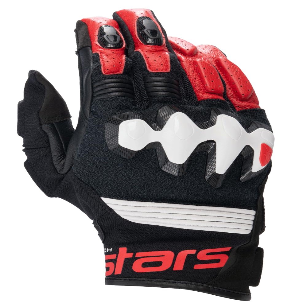 Alpinestars Halo Leather Motorcycle Gloves, Perforated Sport Street Protection, CE Certified, Premium Fit & Control, XL, Black/White/Bright Red