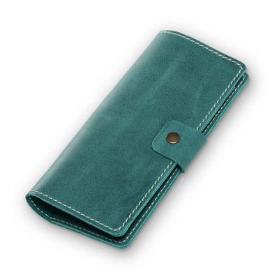 PEGAI Handmade Minimalist Design Checkbook Cover | 100% Distressed Full Grain Horse Leather Checkbook Wallet | Business Checkbook Binder | Clark (Turqoise)