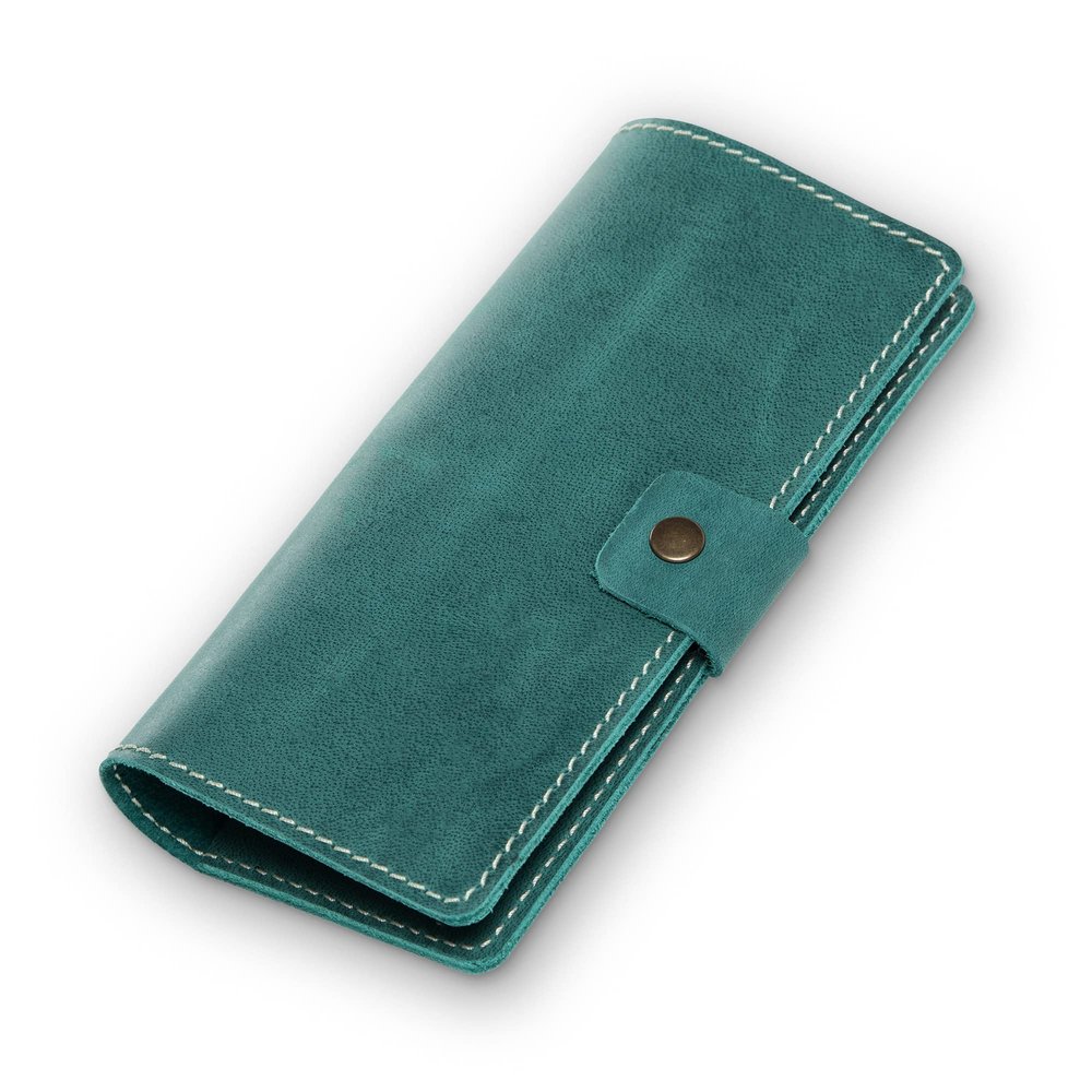 PEGAI Handmade Minimalist Design Checkbook Cover | 100% Distressed Full Grain Horse Leather Checkbook Wallet | Business Checkbook Binder | Clark (Turqoise)