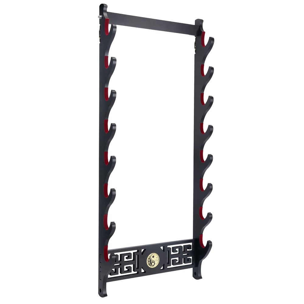 GUIIYLGG Sword Holder Katana Wall Mount - 8-Tier Tai Chi icon Velvet Padded Katana Holder Samurai Sword Display Rack Wand Lightsabe Wakizashi Sword Stand Display Hanger