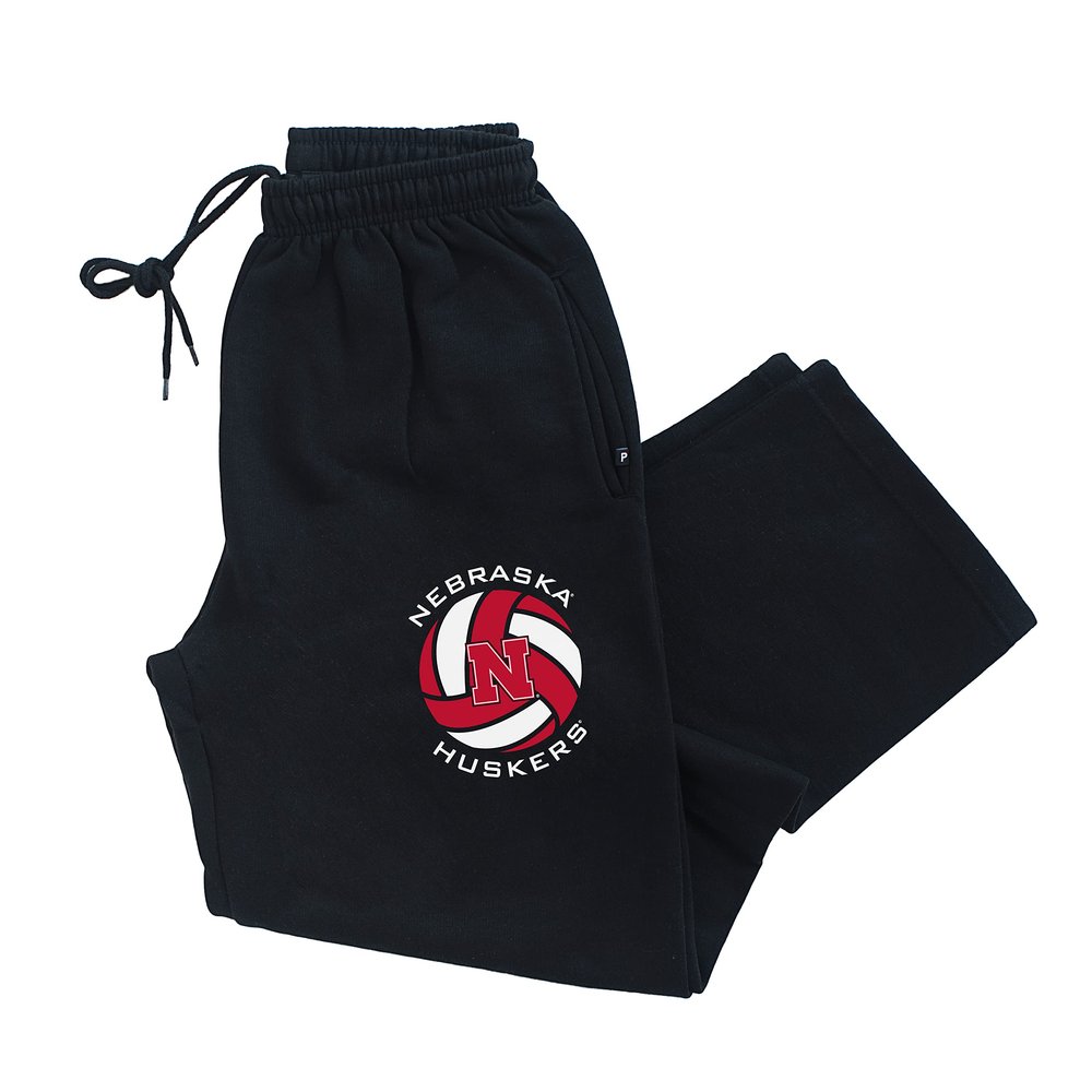 CornBorn Nebraska Cornhuskers Sweatpants - Premium Fleece Huskers Volleyball Block N - Black - XL