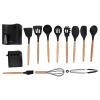 13 Pcs Outdoor Camping Utensils Set, Non Stick Silicone Cookware Set with Heat Resistant Wooden Handle, Safe Odorless Picnic Utensils with Rack Storage Box for Hiking Camping Cooking view 1