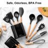 13 Pcs Outdoor Camping Utensils Set, Non Stick Silicone Cookware Set with Heat Resistant Wooden Handle, Safe Odorless Picnic Utensils with Rack Storage Box for Hiking Camping Cooking view 3