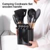 13 Pcs Outdoor Camping Utensils Set, Non Stick Silicone Cookware Set with Heat Resistant Wooden Handle, Safe Odorless Picnic Utensils with Rack Storage Box for Hiking Camping Cooking view 4