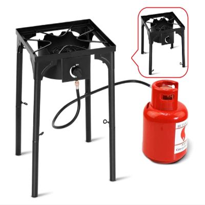 Happygrill Camping Stove Outdoor, High Pressure Single Burner Propane Gas Camp Stove w/Detachable Legs, 100,000 BTU Output, 0-20 PSI Regulator, Portable Camping Burner Picnic Cookout