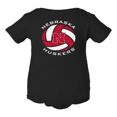 CornBorn Nebraska Infant Bodysuit - Huskers Volleyball Block N - Black - 6M