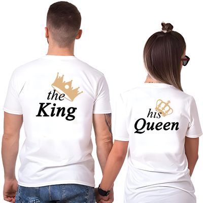 Matching Shirts for Couples Him and Her The King His Queen T-Shirts 3 Women XXL/Men M White