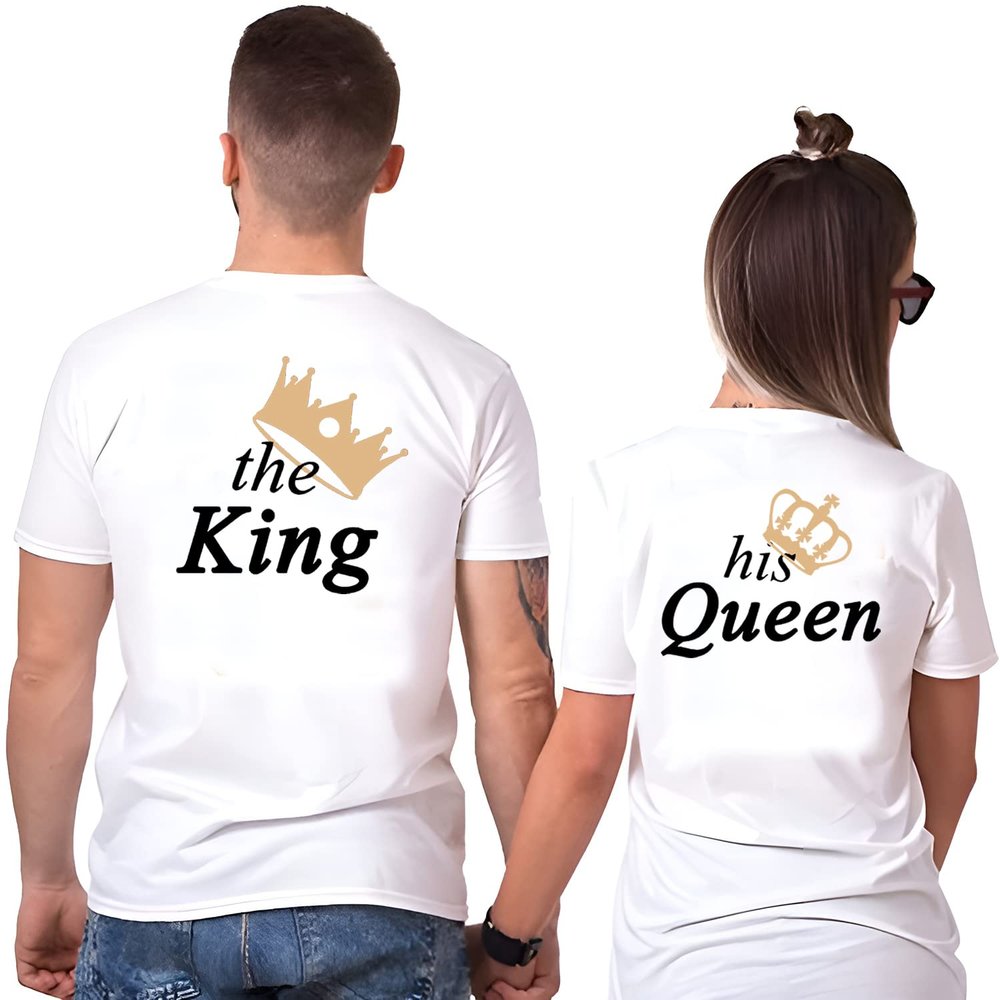 Matching Shirts for Couples Him and Her The King His Queen T-Shirts 3 Women XXL/Men M White