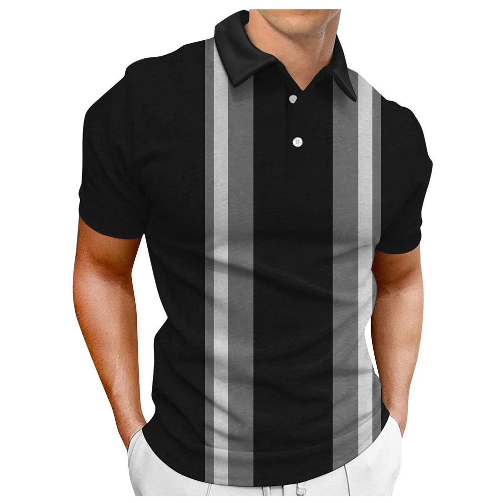 Big and Tall Polo Shirts for Men, 4Xlt Mens Shirts Big and Tall 3/4 Sleeve Shirt Men Men's Athletic Men's Golf Button Down Color Block Polo Retro Outdoor Street Short Sleeves (Gray-2,XL)