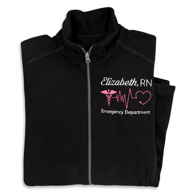 CAOMP Custom Nurse Jacket Personalized Embroidered Full-Zip Jacket for WomenNurse Jacket Black