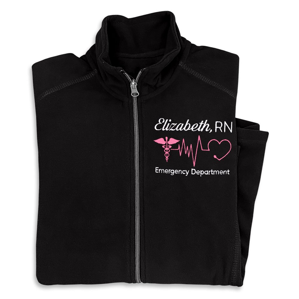 CAOMP Custom Nurse Jacket Personalized Embroidered Full-Zip Jacket for WomenNurse Jacket Black