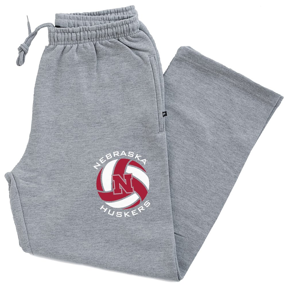 CornBorn Nebraska Sweatpants - Premium Fleece Huskers Volleyball Block N - Gray - 4X