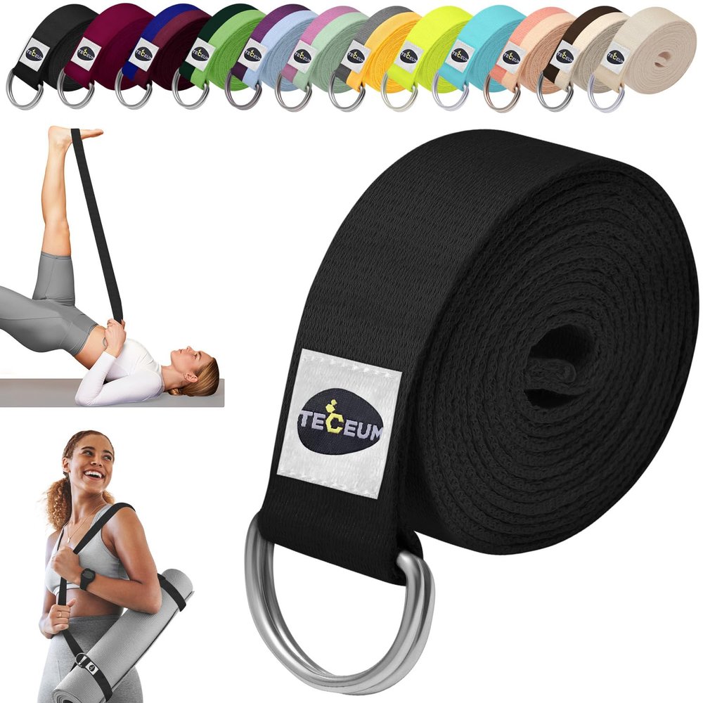 TECEUM Yoga Strap & Mat Strap  2 IN 1  Cotton  6 ft 8 ft 10 ft (30+ colors)  Adjustable Non-Slip Belt for Yoga, Pilates, Stretching, Physical Therapy, Fitness & Home Workout  For Carrying Mats