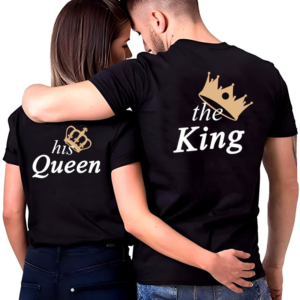 Matching Shirts for Couples Set for Him and Her The King His Queen T-Shirts Matching Outfits 48 Women L/Men M Black
