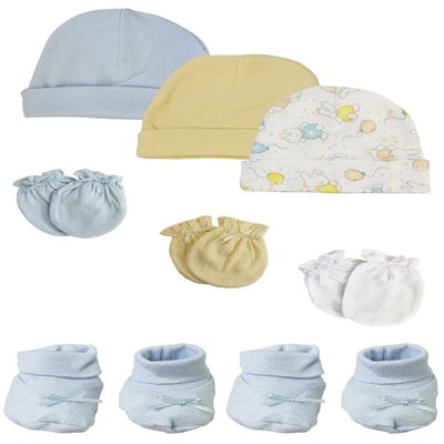 bambini Preemie Baby Boy Caps with Infant Mittens and Booties - 8 Pack NC_0207 by Miracle USA White/Blue