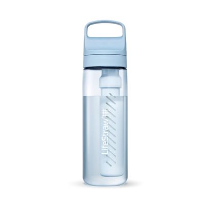 LifeStraw Go Series  BPA-Free Water Filter Bottle for Travel and Everyday use removes Bacteria, parasites and microplastics, Improves Taste, 22oz Icelandic Blue