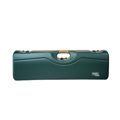 Negrini Ultra-Compact Hard Travel Case for Single-Shot Rifles up to 24" Barrel with Scope Storage, TSA Locks, Green/Nespola Leather/Brown
