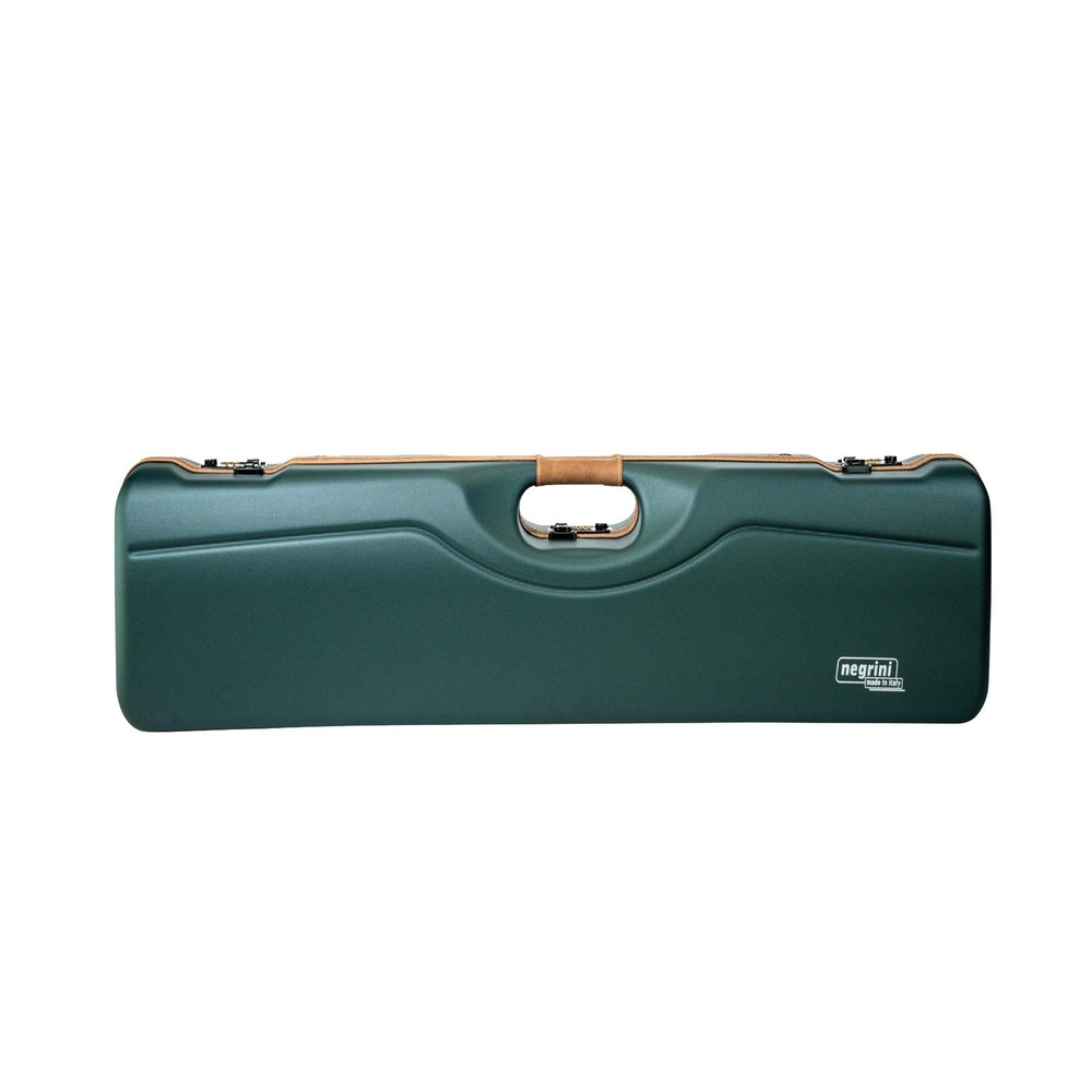 Negrini Ultra-Compact Hard Travel Case for Single-Shot Rifles up to 24" Barrel with Scope Storage, TSA Locks, Green/Nespola Leather/Brown