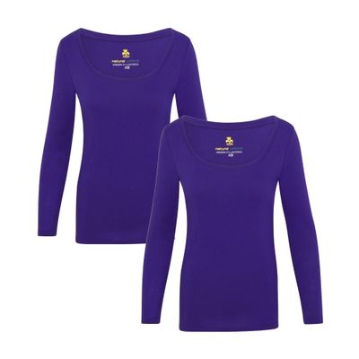 ACTIVE UNIFORMS Women's Long Sleeve Extra Wide Scoop-Neck T-Shirt Under Scrub 2 Pack (Purple, Medium)