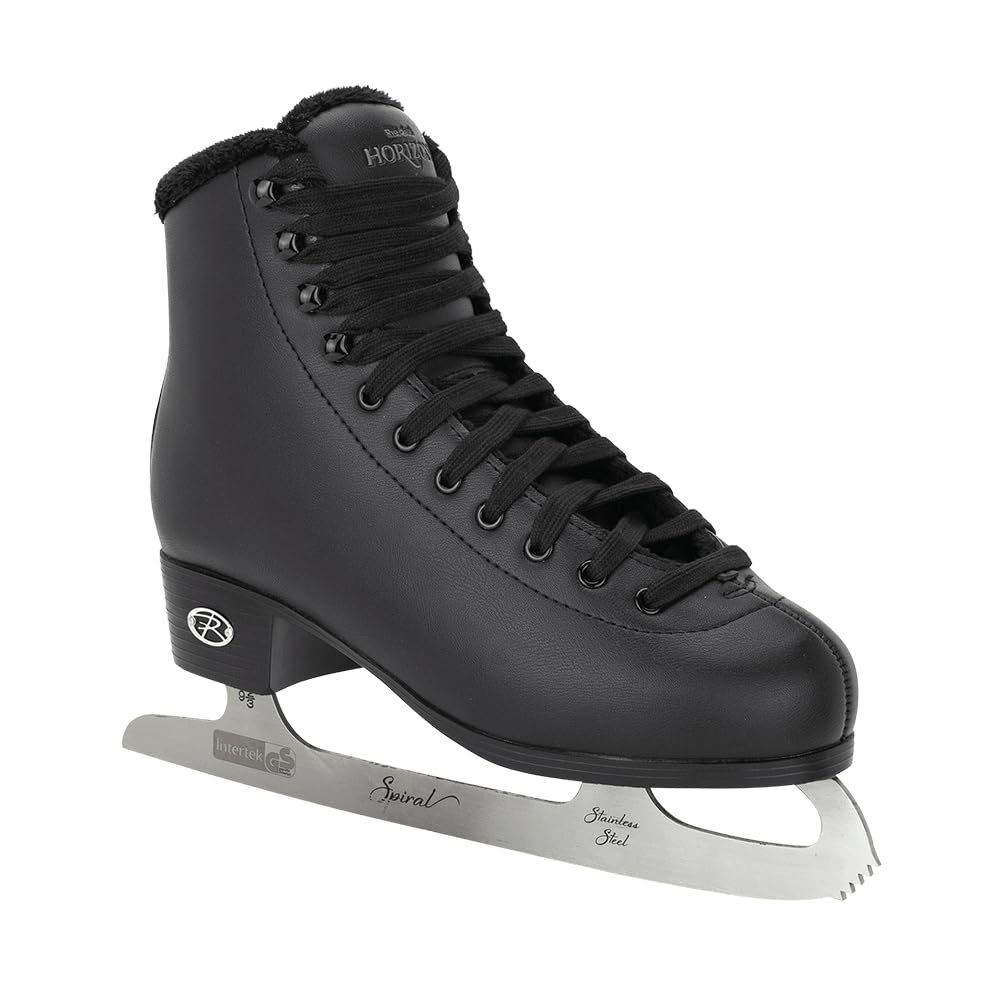 Riedell Unisex Horizon Recreational Ice Skates - Supportive Uppers with Plush Padded Lining, Smooth Stainless Steel Blades, and PVC Soles - Black - 12