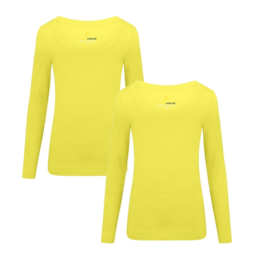 ACTIVE UNIFORMS Women's Long Sleeve Extra Wide Scoop-Neck T-Shirt Under Scrub 2 Pack (Yellow, X-Large)