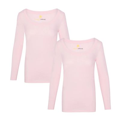 ACTIVE UNIFORMS Women's Long Sleeve Extra Wide Scoop-Neck T-Shirt Under Scrub 2 Pack (Pink, Large)